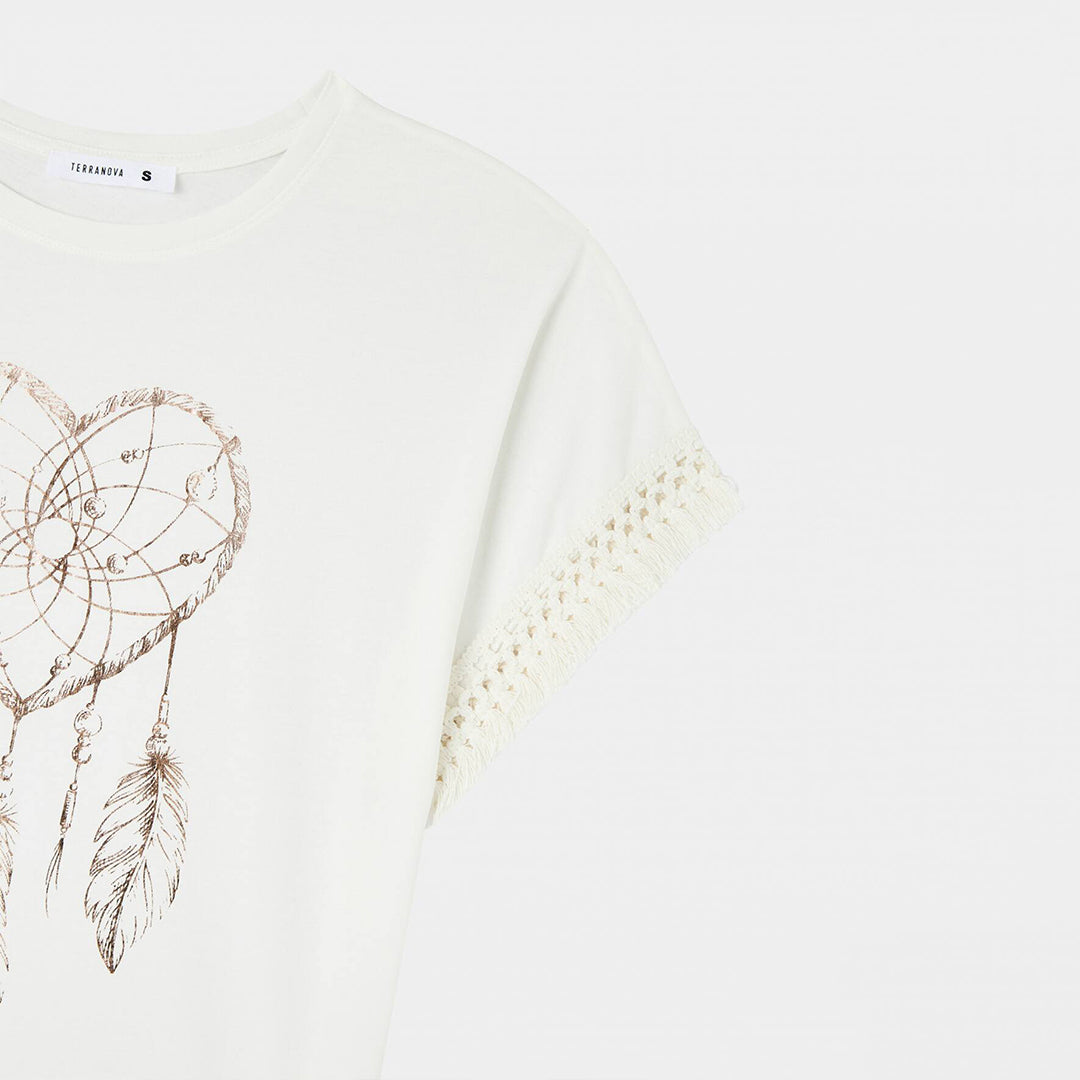 Crew Neck Trimmed Sleeve T-Shirt
