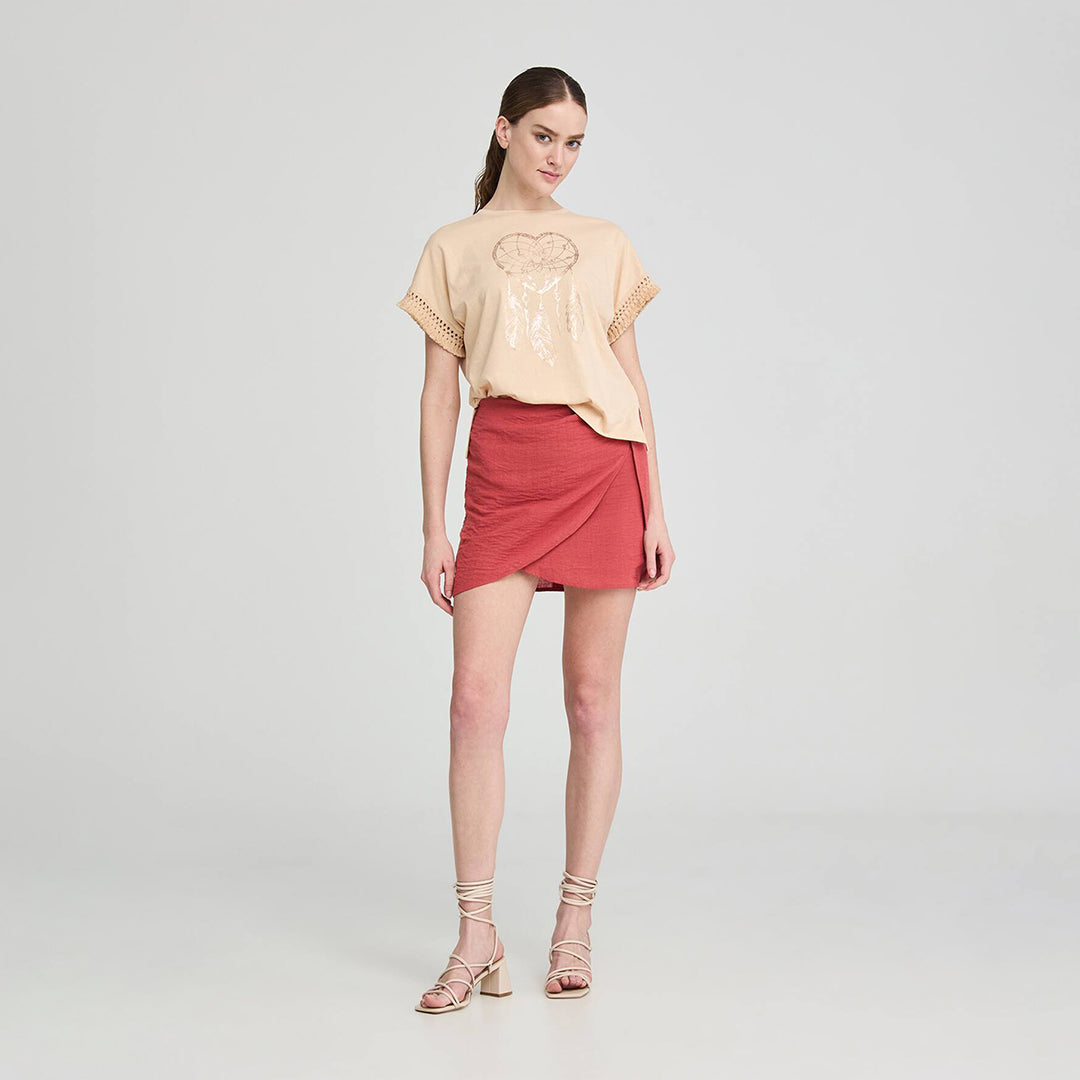 Crew Neck Trimmed Sleeve T-Shirt