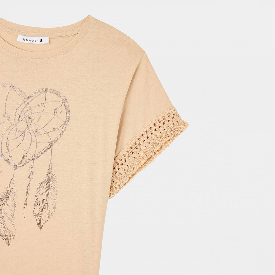 Crew Neck Trimmed Sleeve T-Shirt