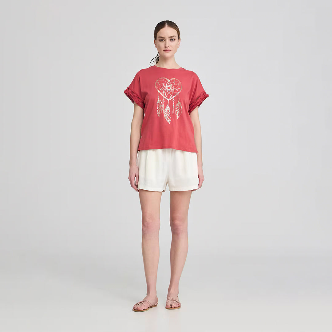 Crew Neck Trimmed Sleeve T-Shirt