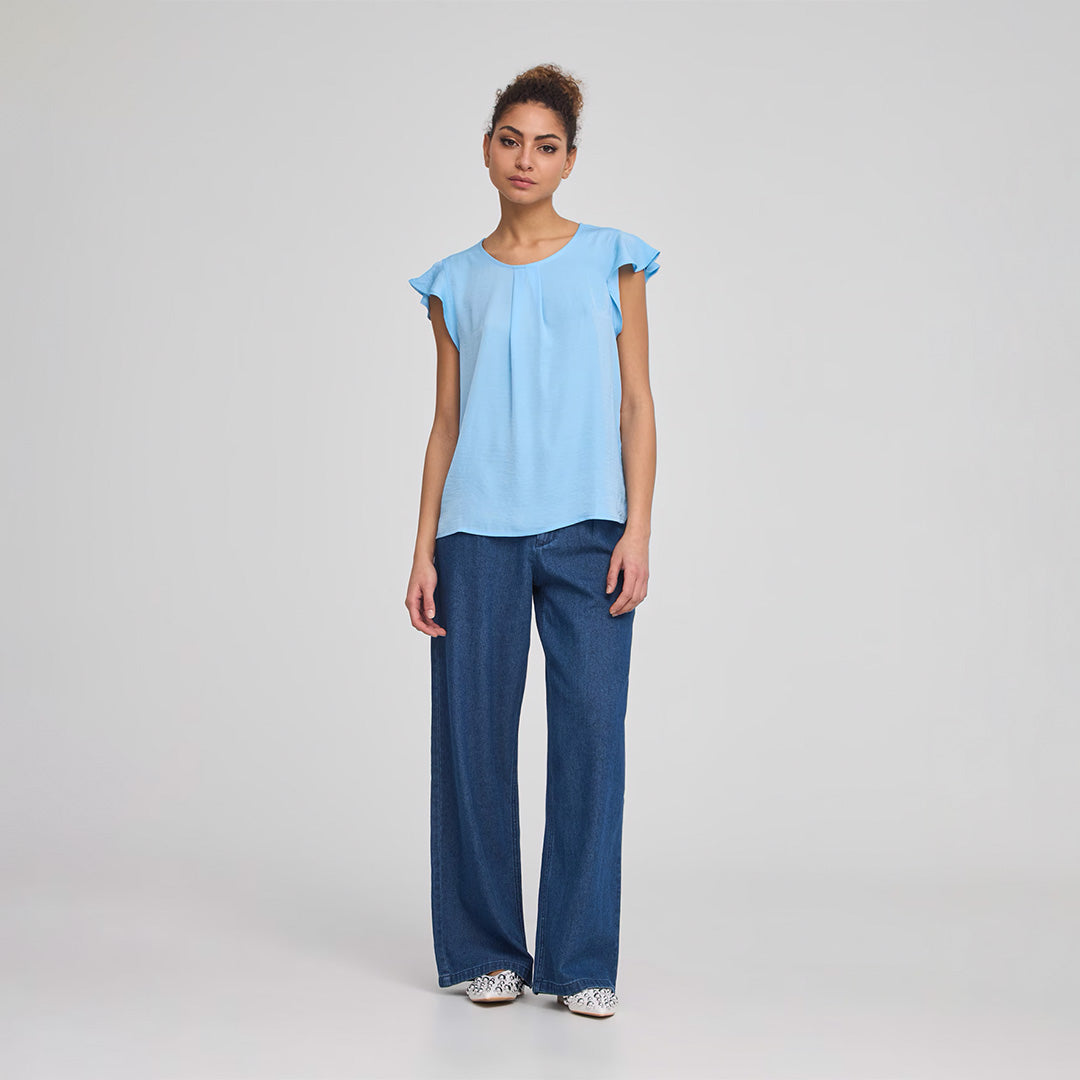 Short Sleeve Blouse with Flounces