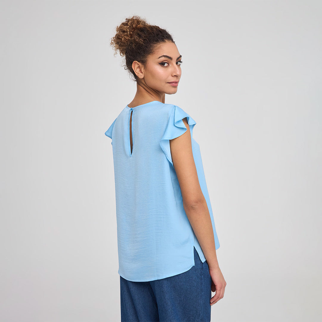 Short Sleeve Blouse with Flounces
