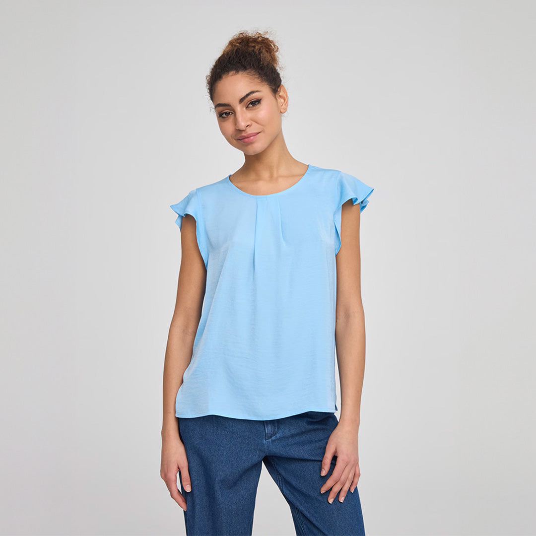 Short Sleeve Blouse with Flounces