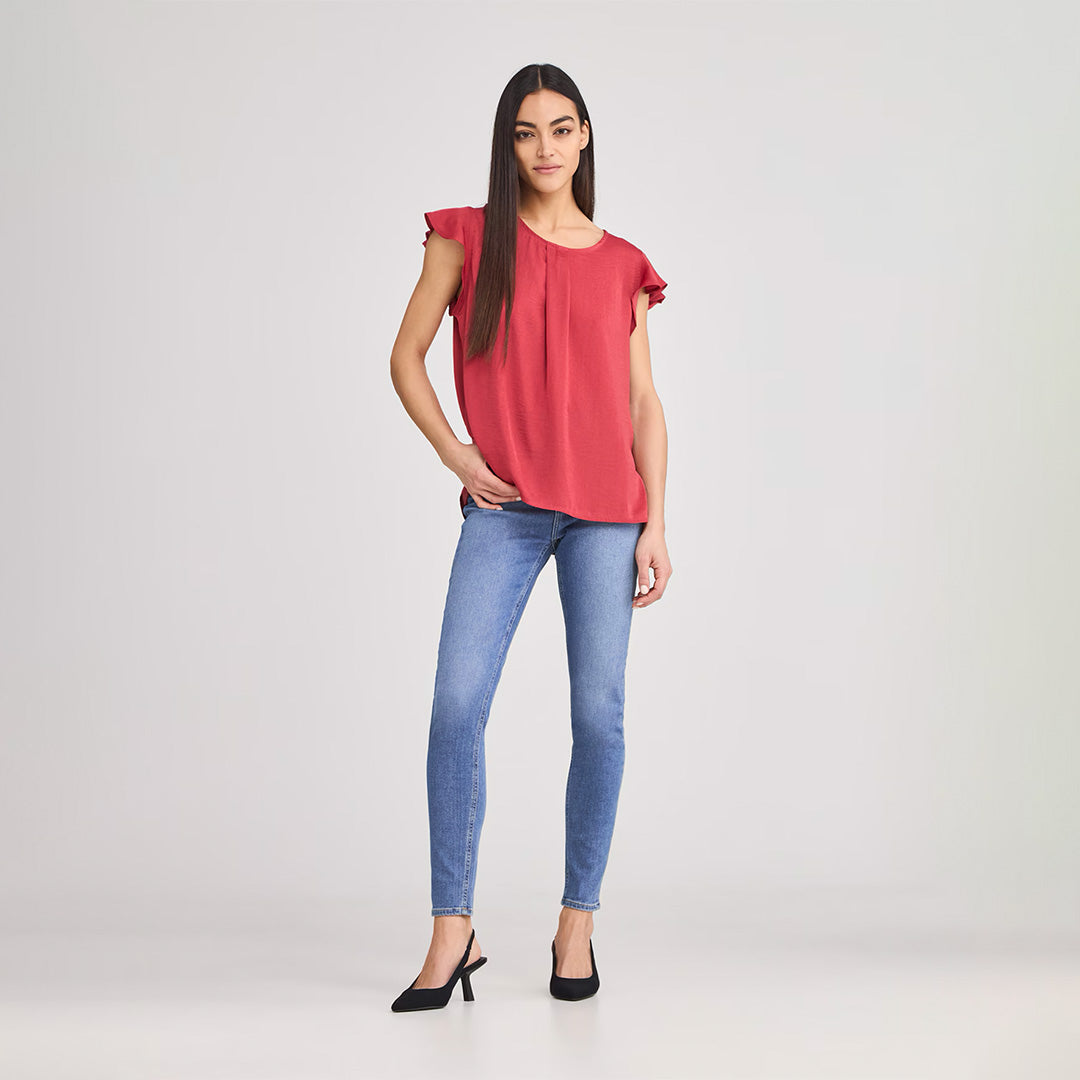 Short Sleeve Blouse with Flounces