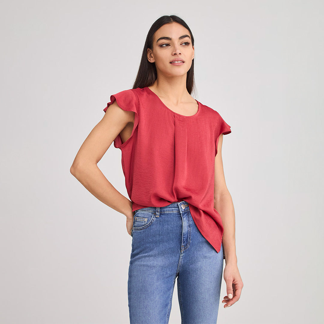 Short Sleeve Blouse with Flounces