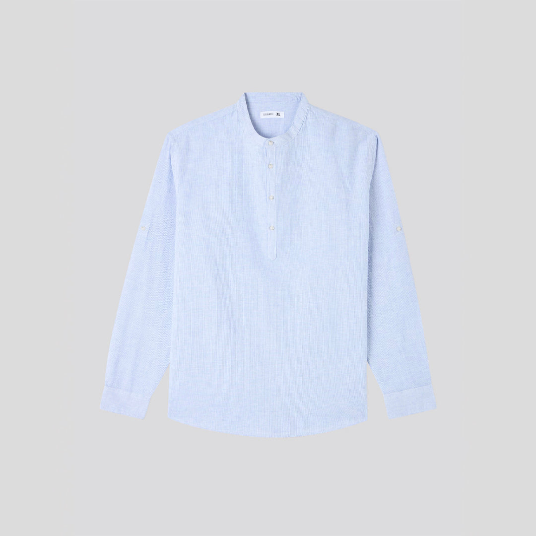 Mandarin Collar Long Roll Up Sleeves Shirt