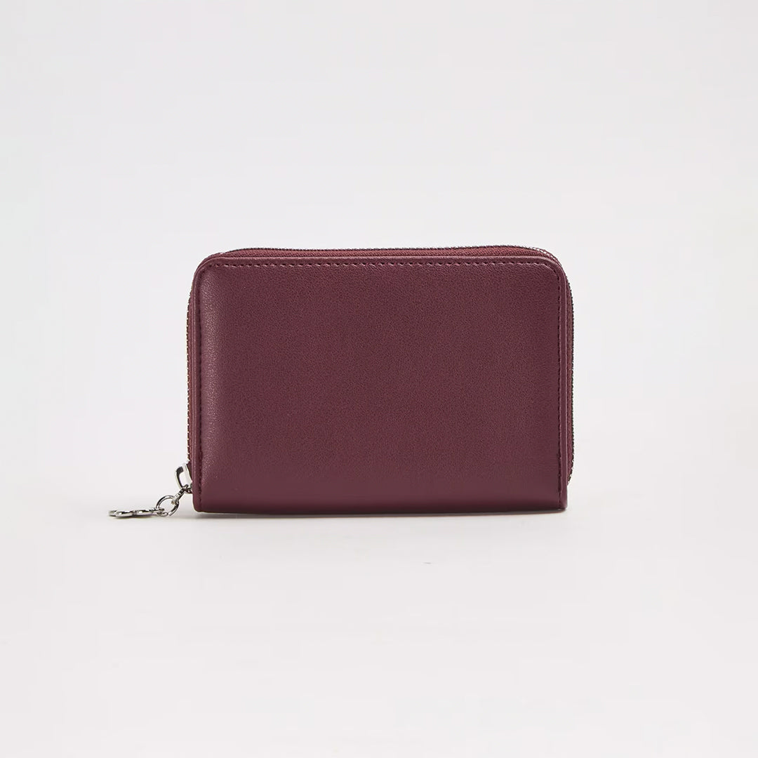 Solid Color Synthetic Leather Wallet with Pendant