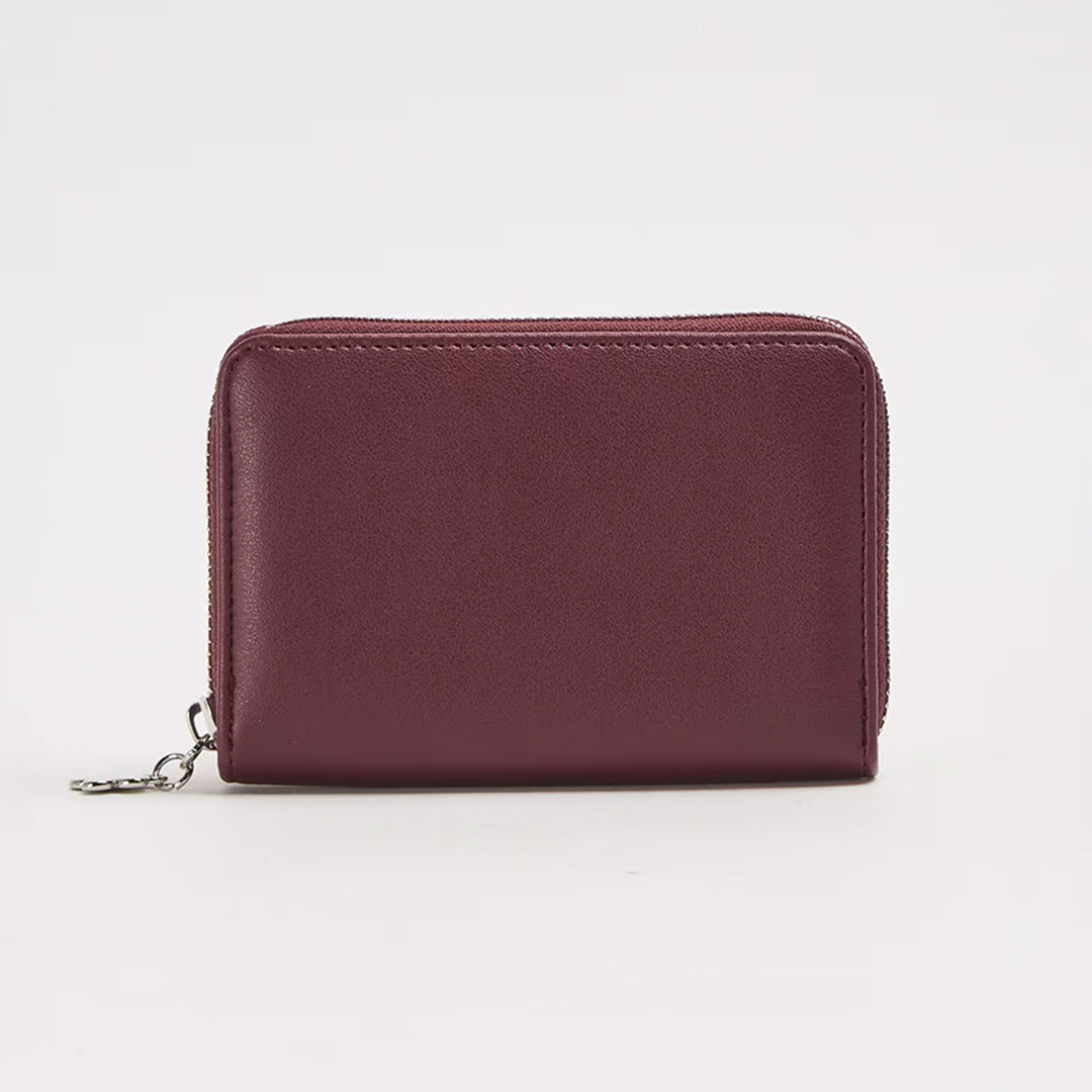 Solid Color Synthetic Leather Wallet with Pendant