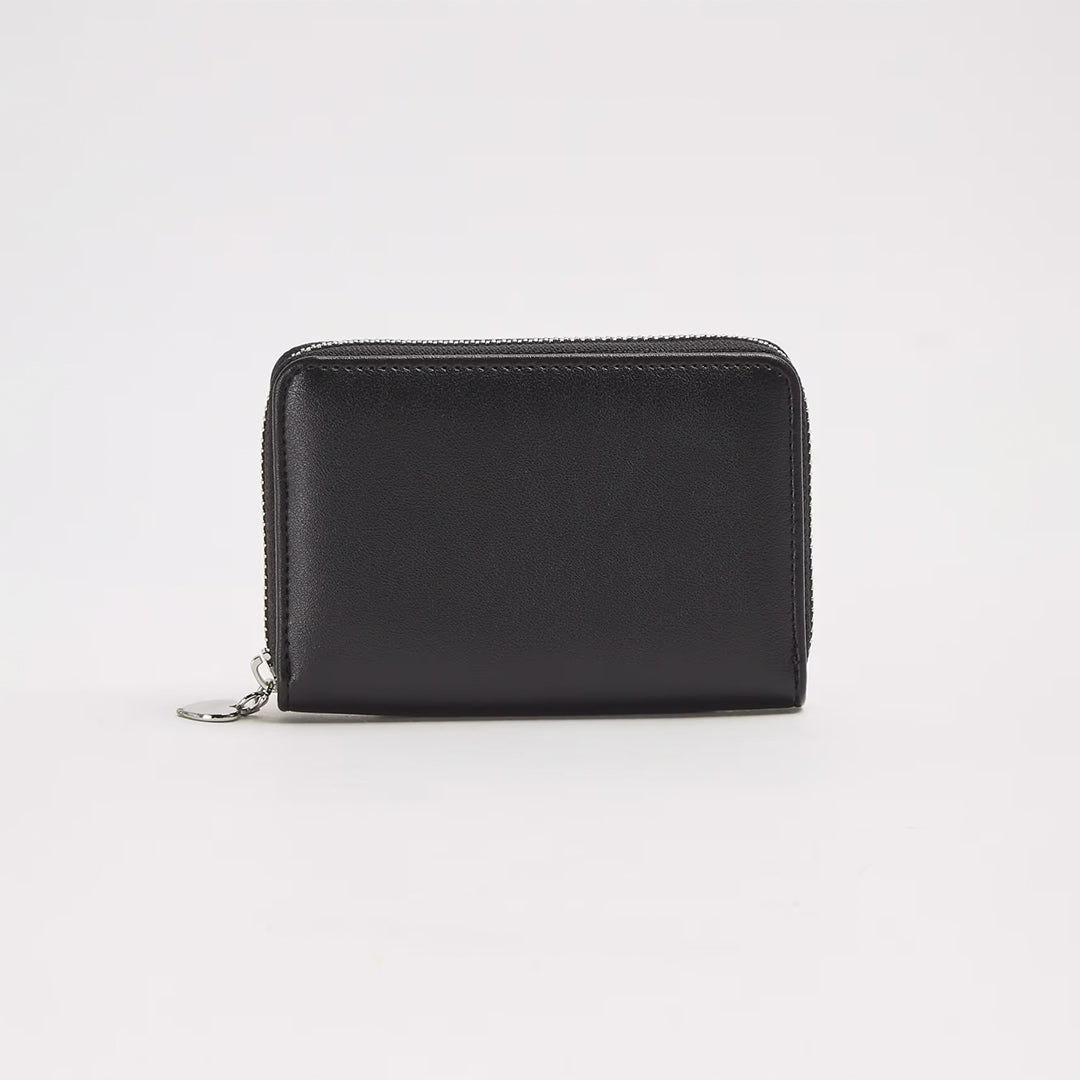 Solid Color Synthetic Leather Wallet with Pendant