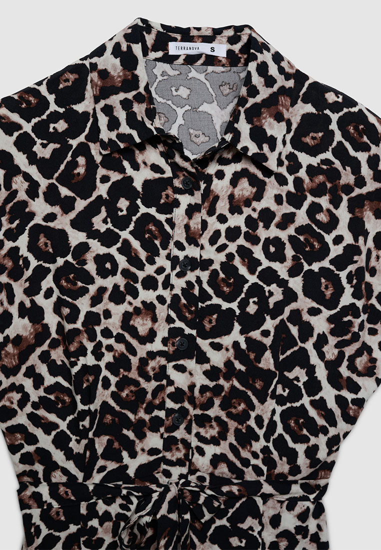 Women's Leopard Print Button-Down Dress