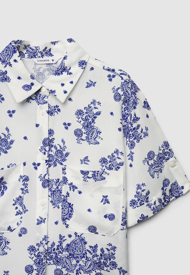 Women's Crop Shirt with Knot and Print