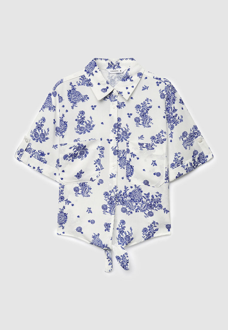 Women's Crop Shirt with Knot and Print