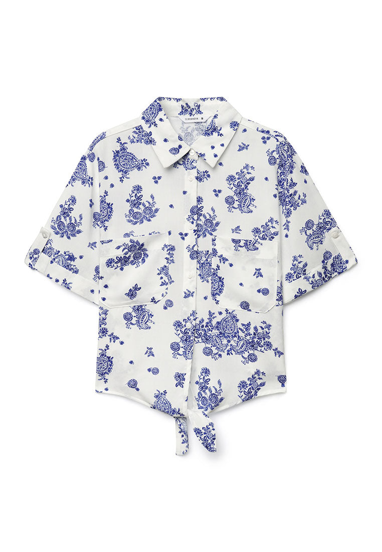 Women's Crop Shirt with Knot and Print