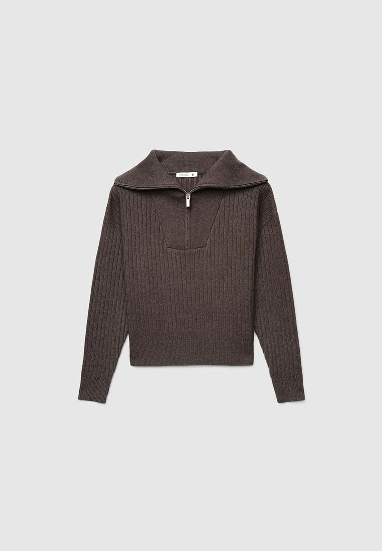Women's Ribbed knit top with zip neck