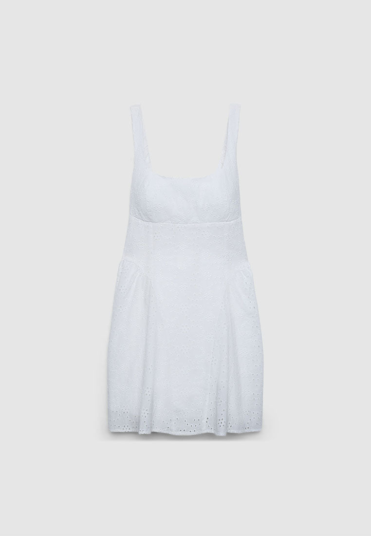 Women's Eyelet Lace Empire-Waist Mini Dress