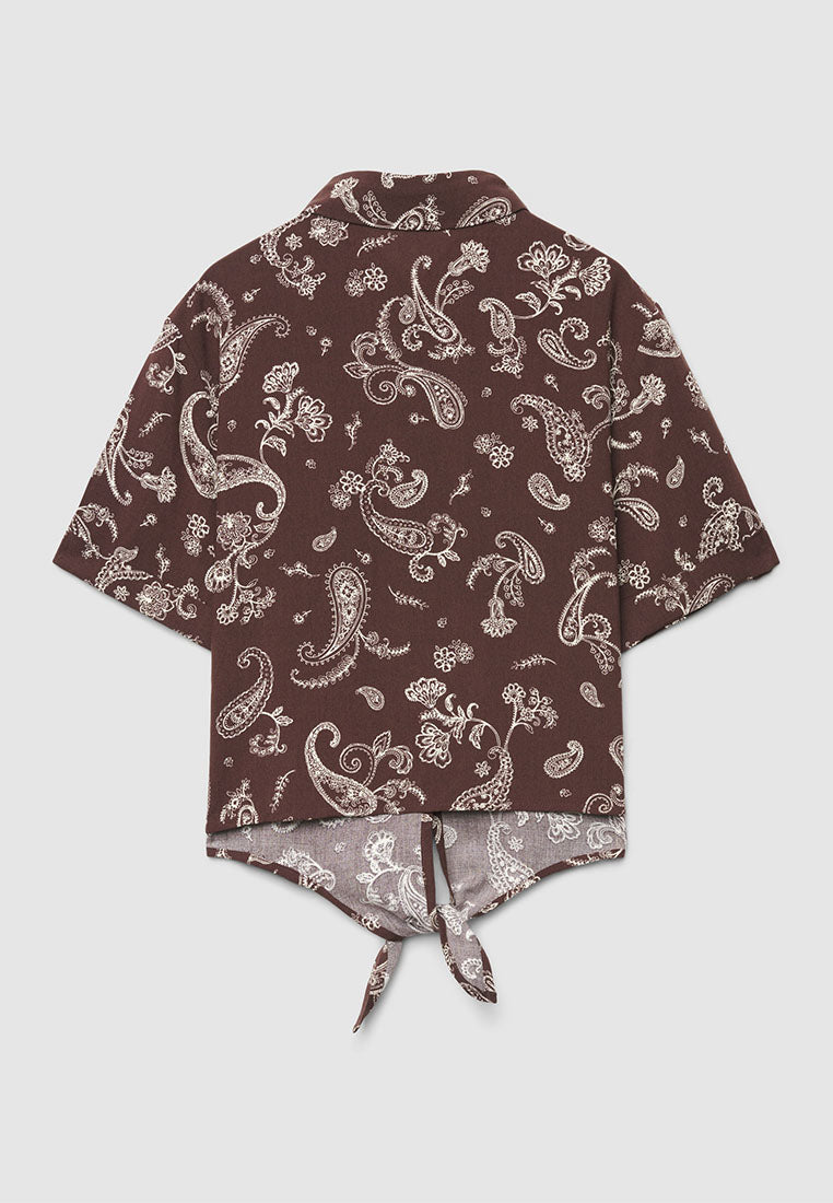 Women's Crop Shirt with Knot and Print