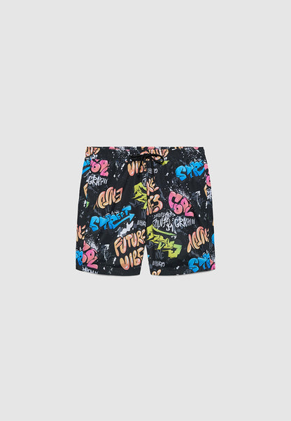 Men's Graffiti Print Swim Shorts