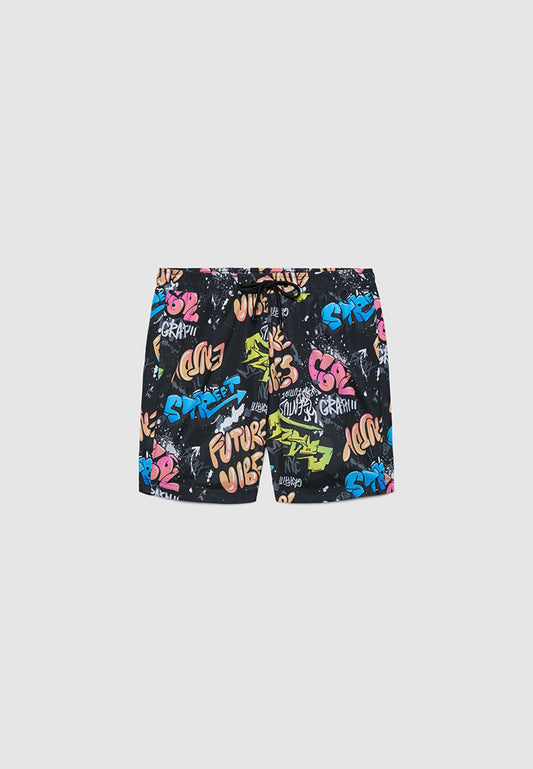 Men's Graffiti Print Swim Shorts