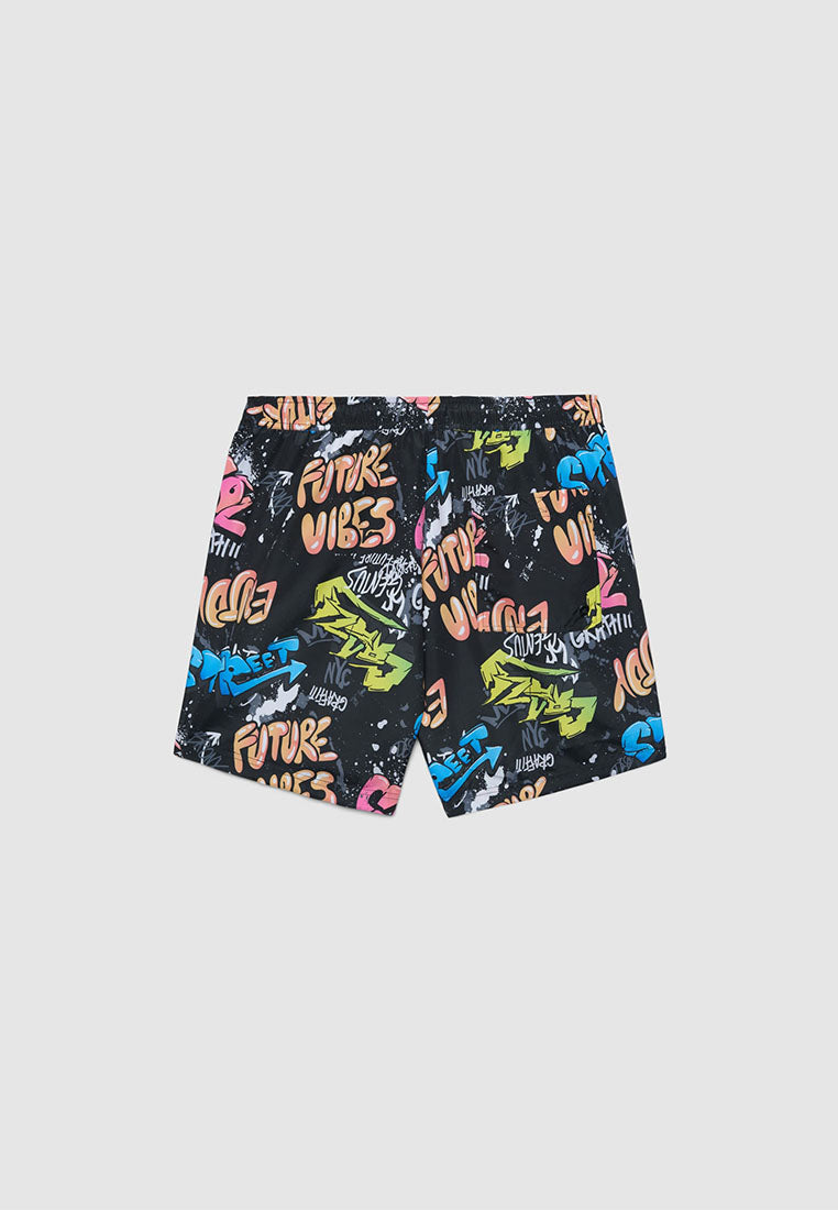 Men's Graffiti Print Swim Shorts