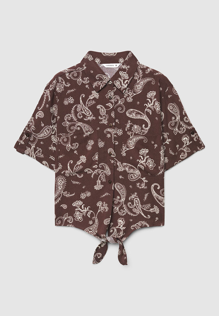 Women's Crop Shirt with Knot and Print