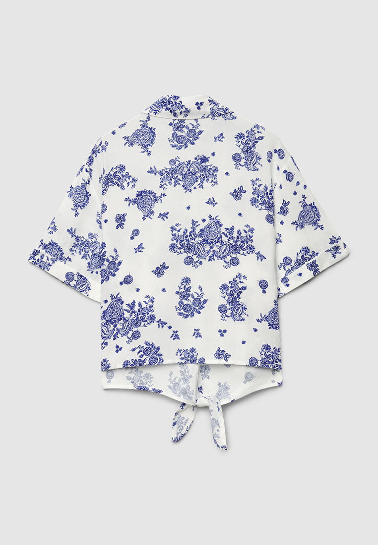 Women's Crop Shirt with Knot and Print