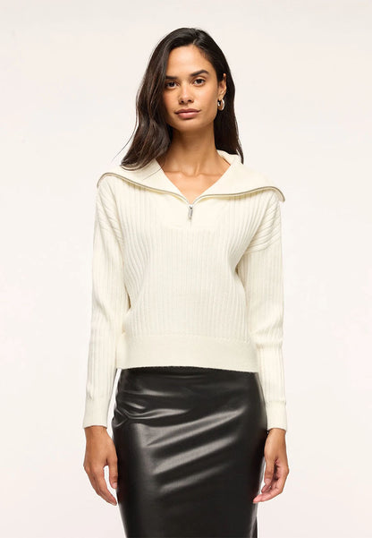 Women's Ribbed knit top with zip neck