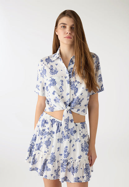 Women's Crop Shirt with Knot and Print