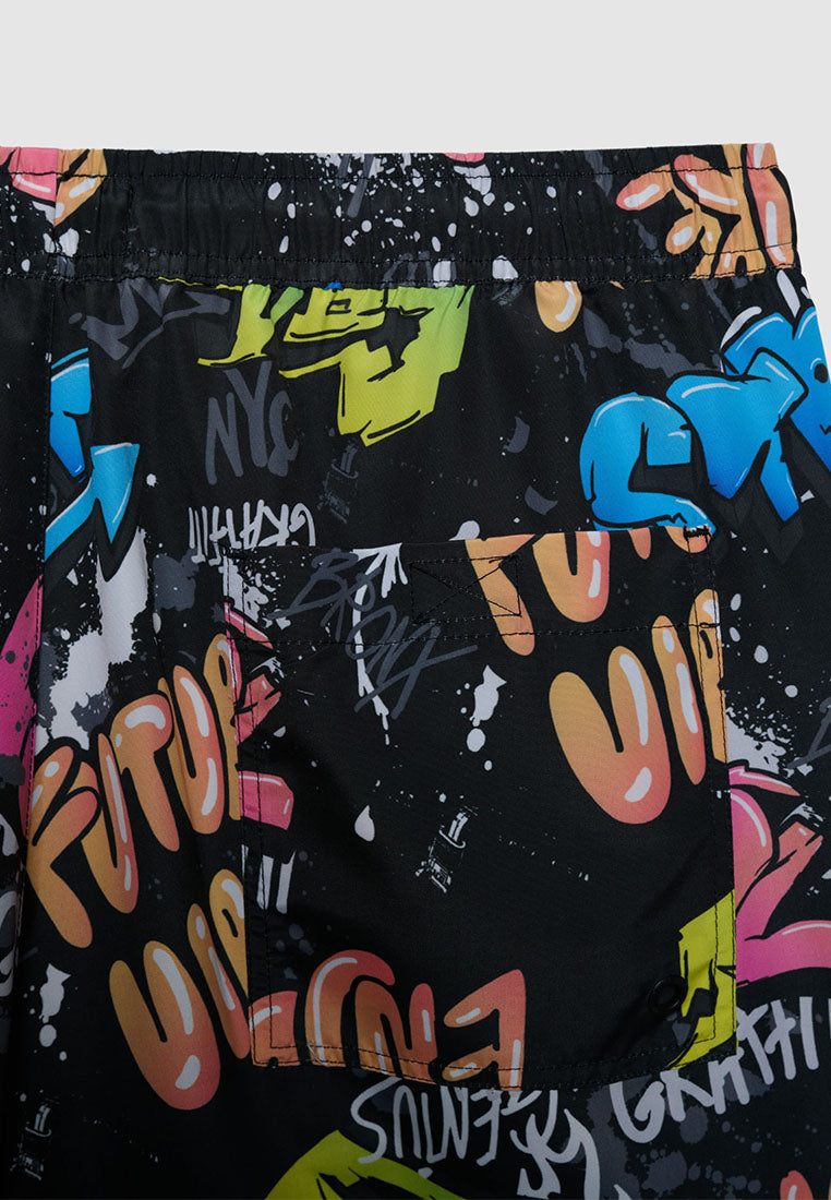 Men's Graffiti Print Swim Shorts