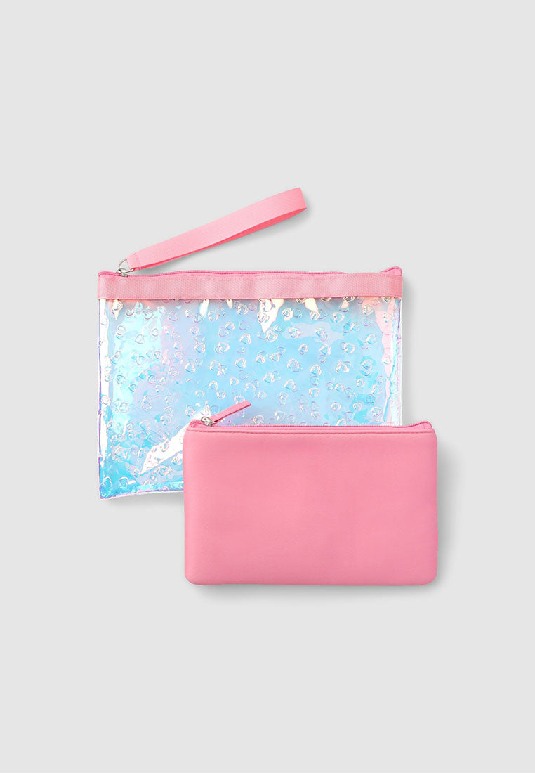 Women's Holographic Beach Clutch with Hearts
