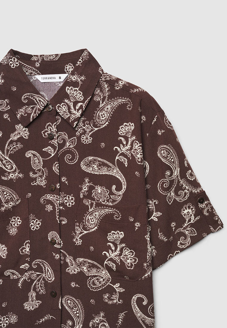 Women's Crop Shirt with Knot and Print