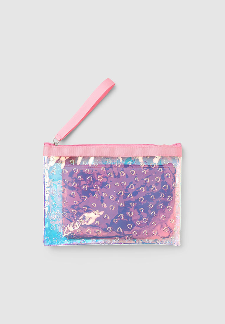 Women's Holographic Beach Clutch with Hearts