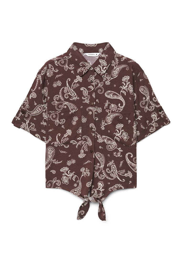 Women's Crop Shirt with Knot and Print