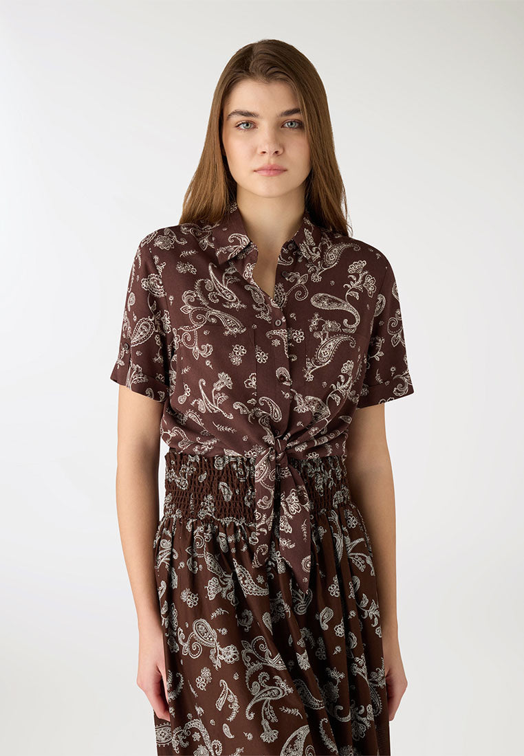 Women's Crop Shirt with Knot and Print