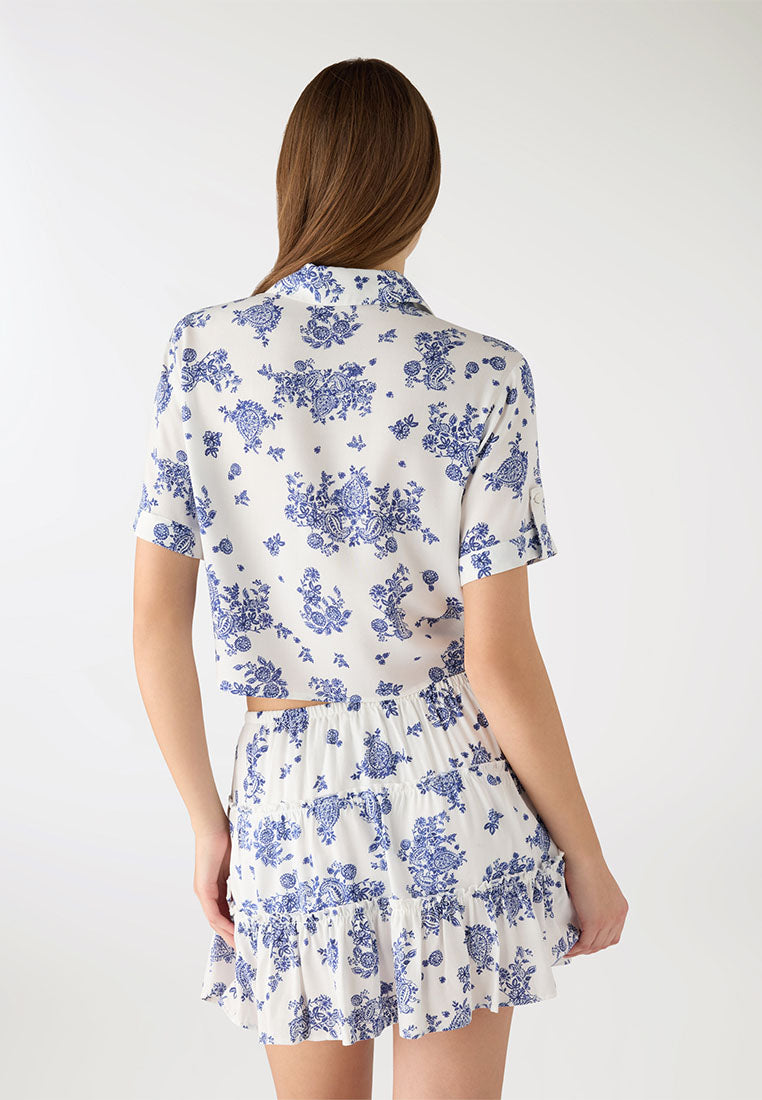 Women's Crop Shirt with Knot and Print