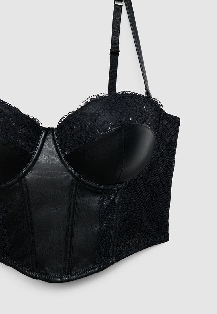 Women's Lace Faux leather Corset Top