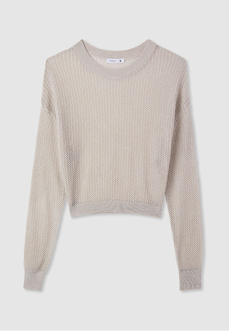 Women's Mesh Shimmer Long Sleeve Crop Top