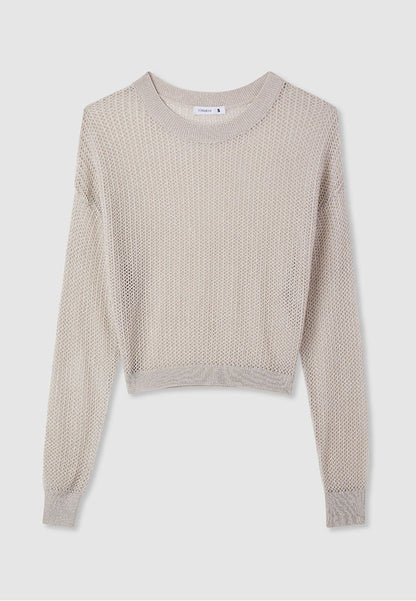 Women's Mesh Shimmer Long Sleeve Crop Top