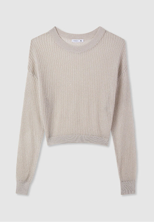 Women's Mesh Shimmer Long Sleeve Crop Top