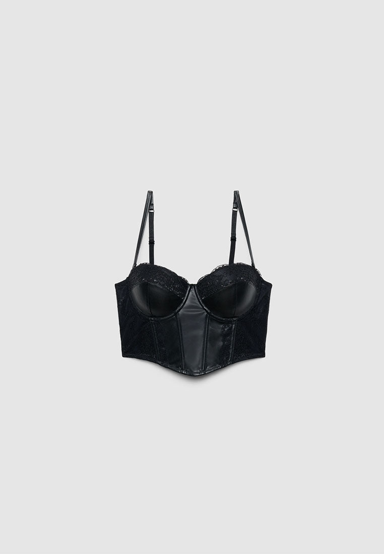 Women's Lace Faux leather Corset Top