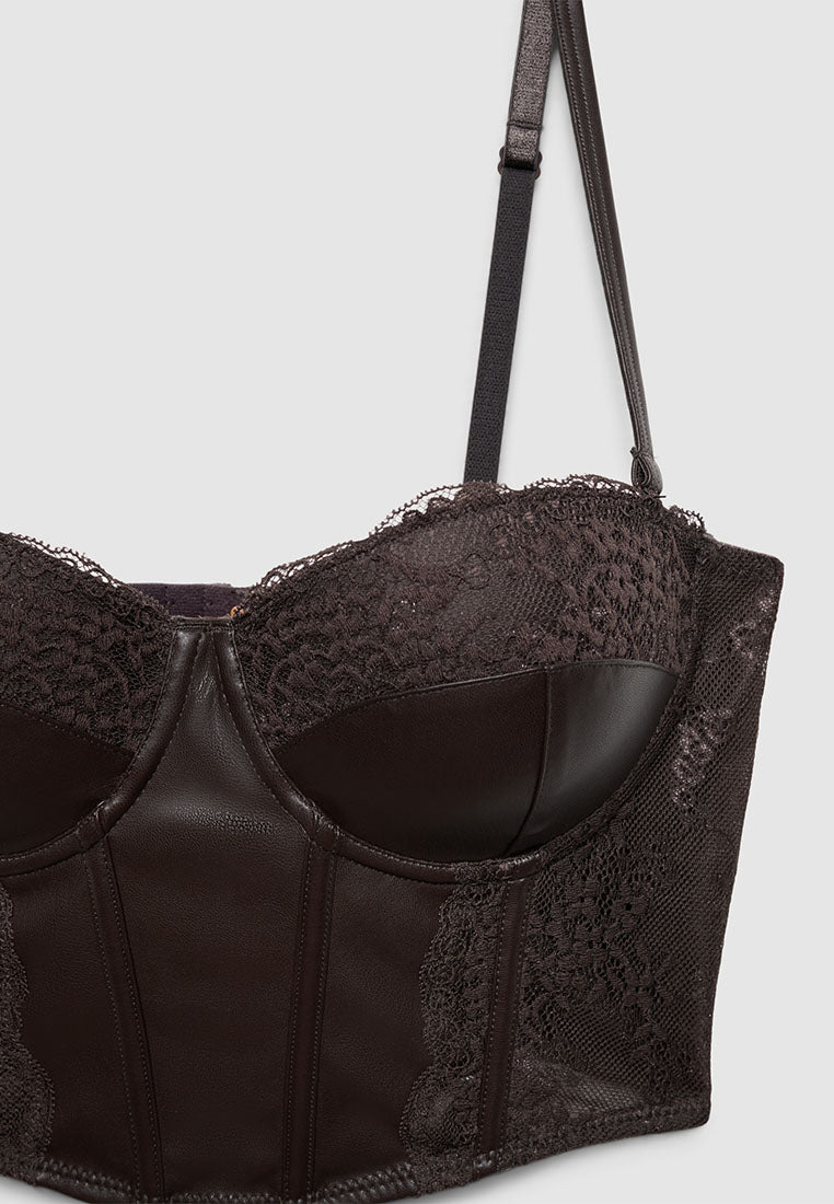 Women's Lace Faux leather Corset Top