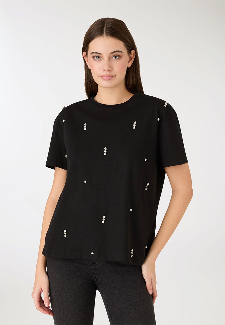 Women's crew neck T-shirt with Rhinestones