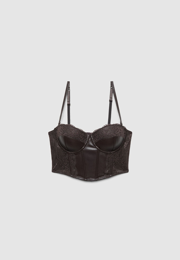 Women's Lace Faux leather Corset Top
