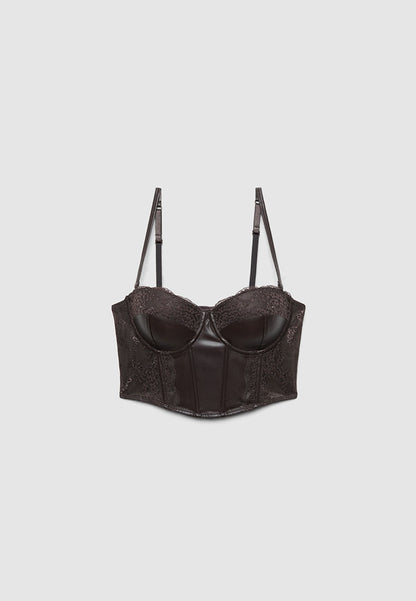 Women's Lace Faux leather Corset Top