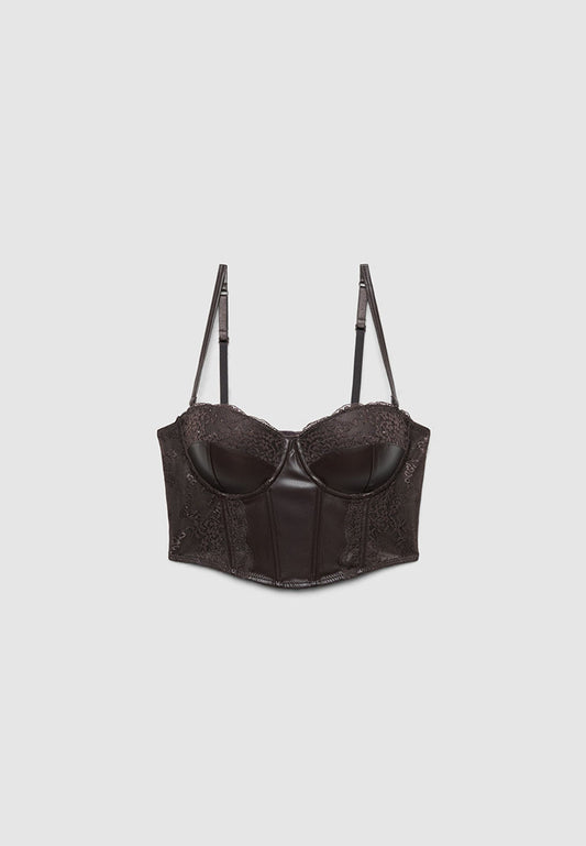 Women's Lace Faux leather Corset Top