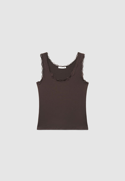 Women's Ribbed Lace-Trimmed Tank Top