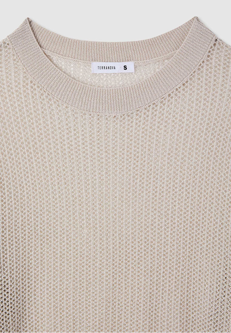 Women's Mesh Shimmer Long Sleeve Crop Top