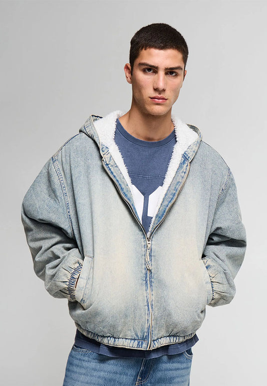 Men's Padded denim jacket with hood