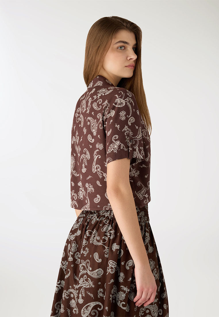 Women's Crop Shirt with Knot and Print