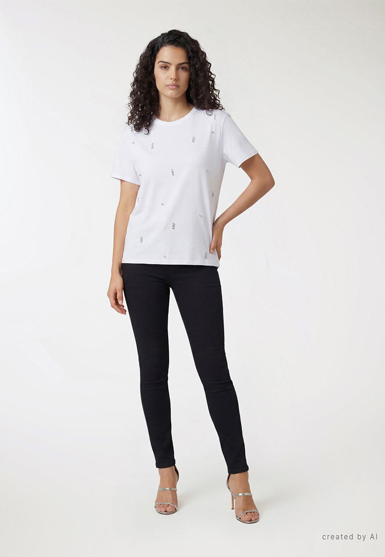 Women's crew neck T-shirt with Rhinestones