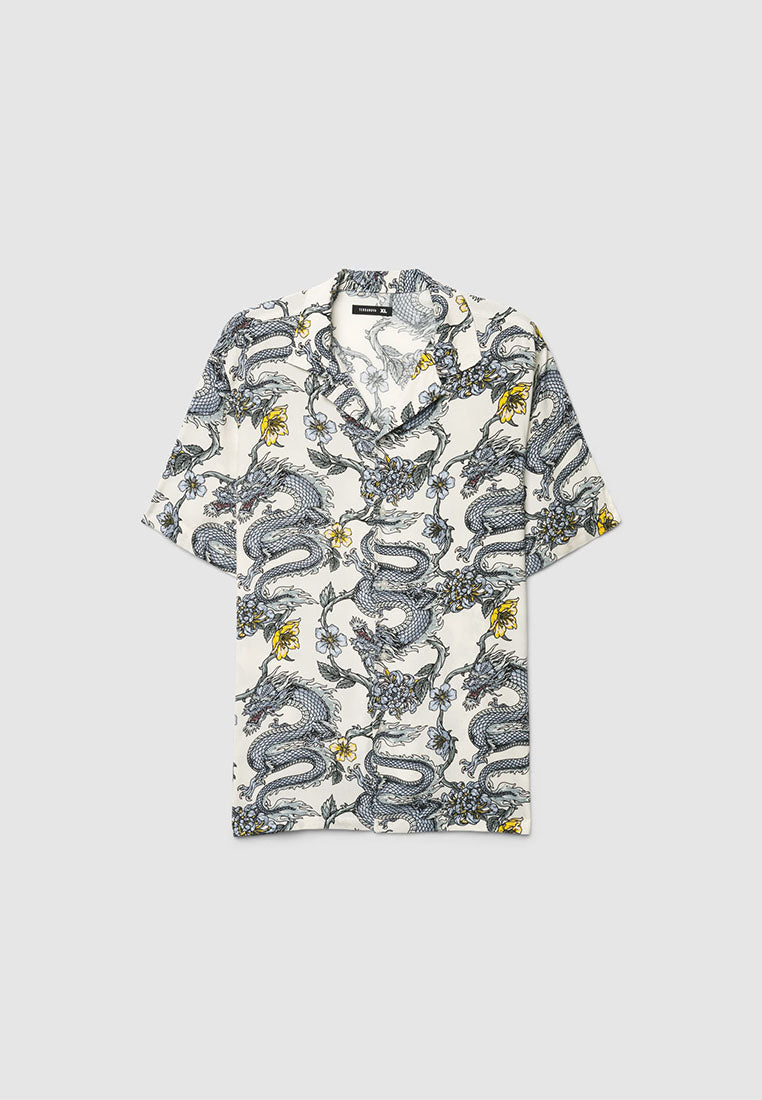 Men's Dragon Print Bowling Shirt